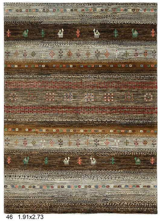 6X9 Gabbeh Loribaft Handmade Wool Tribal Rug # 14407