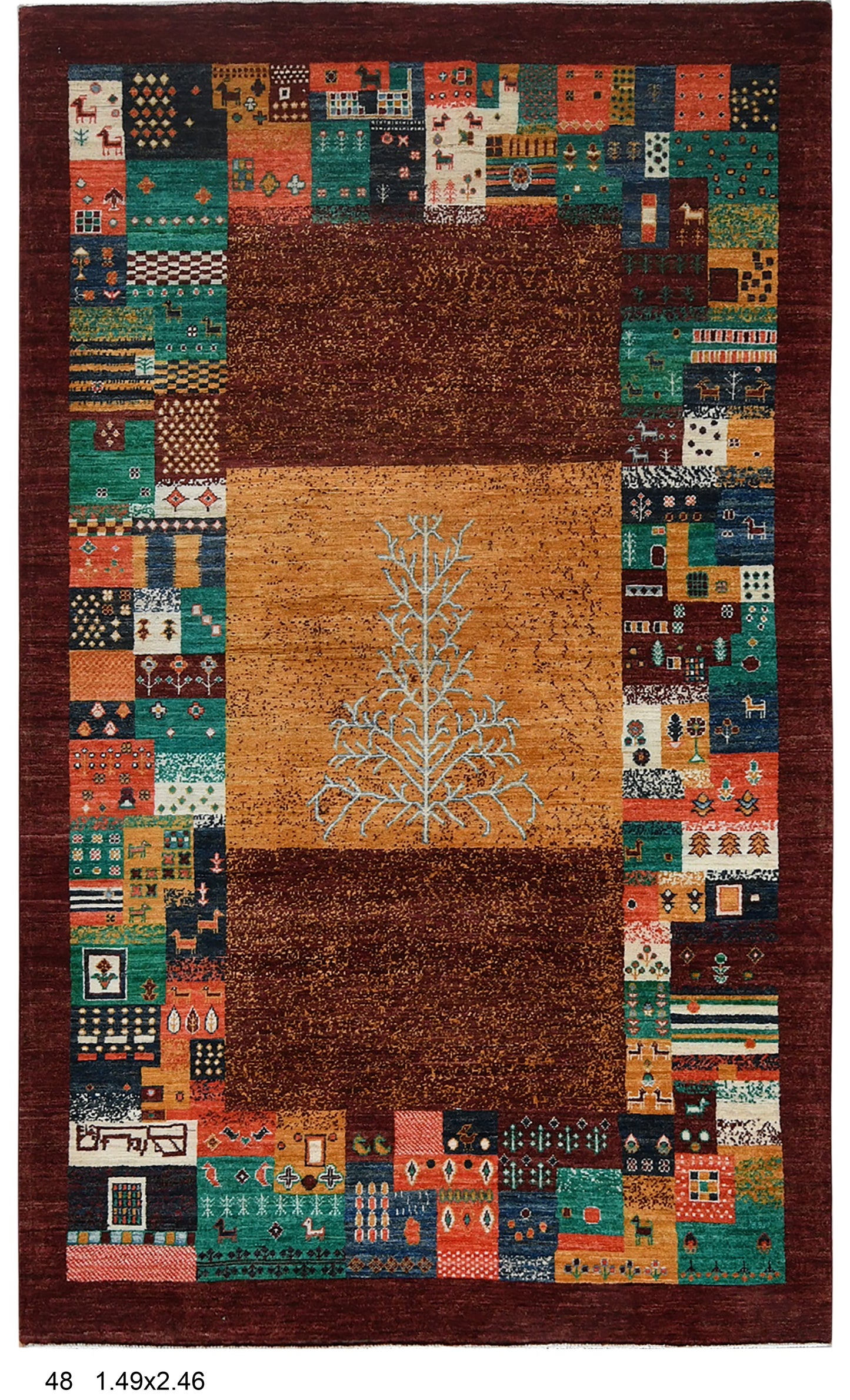 5X8 Dark Red Gabbeh Handmade Wool Rug # 14743