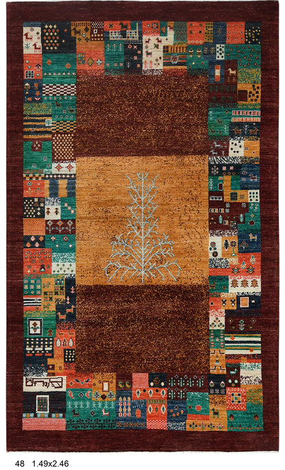 5X8 Dark Red Gabbeh Handmade Wool Rug # 14743
