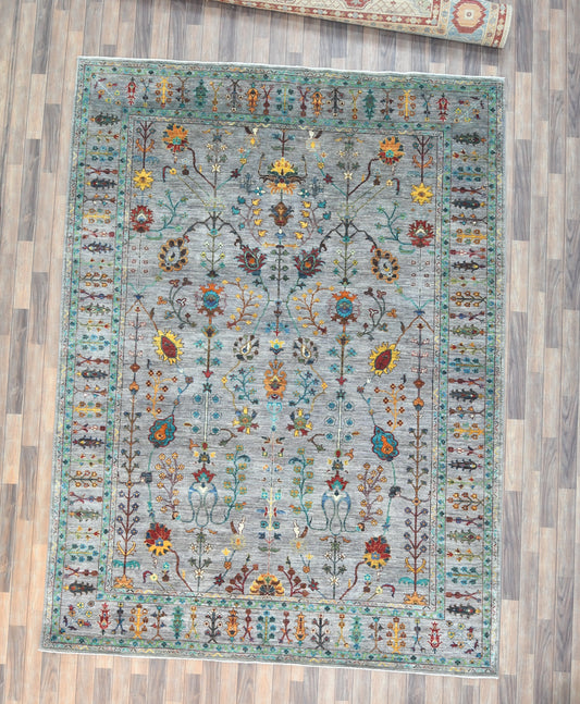 8X11 Afghan Mohal Silver Handmade Wool Rug # 14655