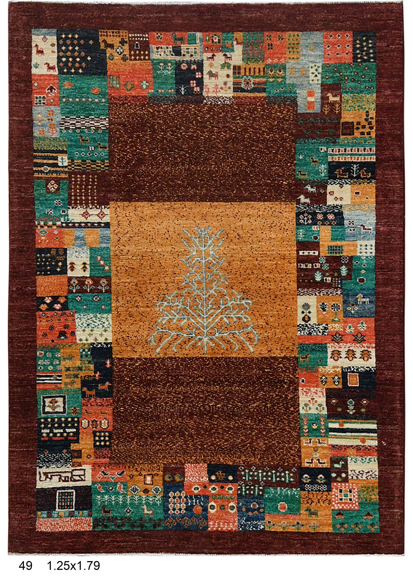 4X6 Dark Red Gabbeh Handmade Wool Rug # 14744