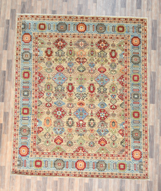 8X10 Mina khani Tribal Light Blue Handmade Wool Rug # 14656