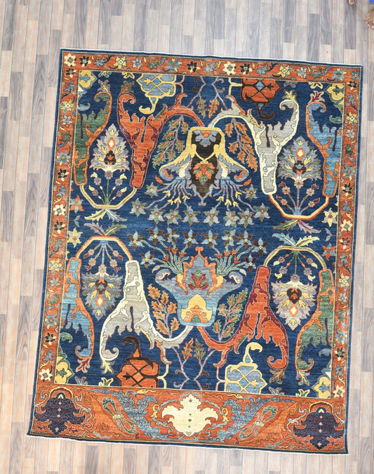 8X10 Afghan Bijer Rust/Blue Handmade Wool Rug # 14657