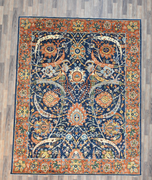 8X10 Afghan Tabrez Red/Navy Handmade Wool Rug # 14659