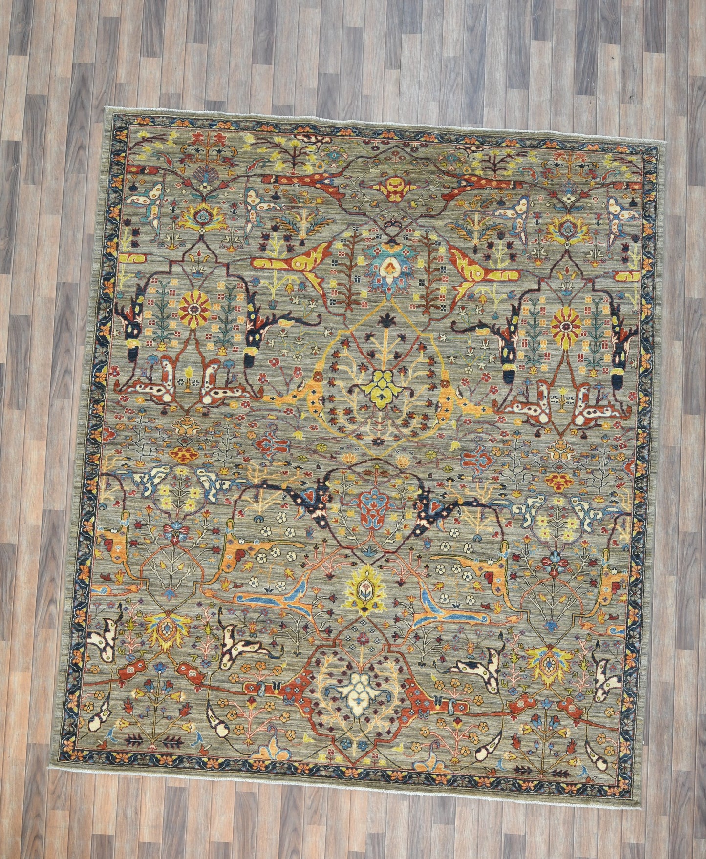 8X10 Afghan Bijer Gray/Blue Handmade Wool Rug # 14662