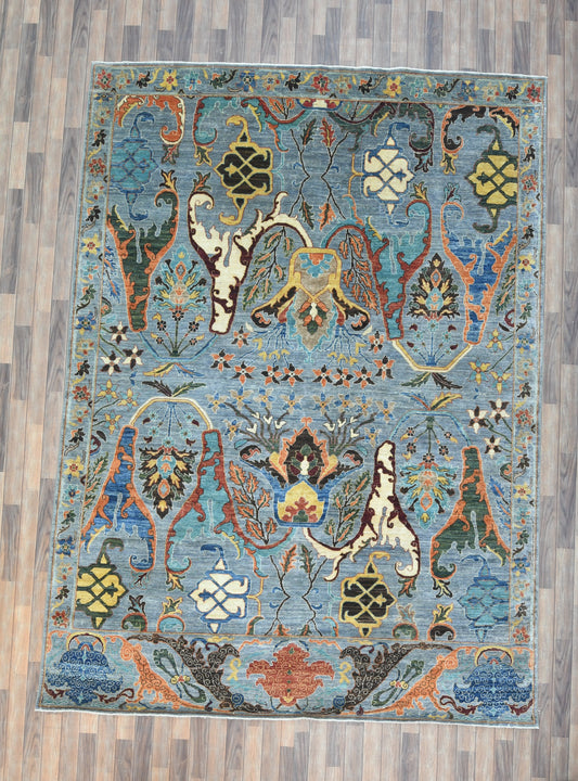9X12 Afghan Bijar Light Blue Handmade Wool Rug # 14664