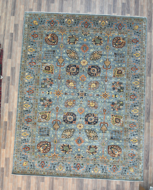 9X12 Afghan Mohal Light Blue Handmade Wool Rug # 14665