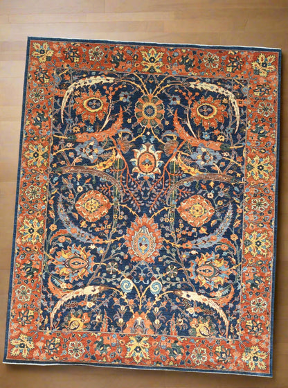 8X10 Afghan Tabrez Red/Navy Handmade Wool Rug # 14612