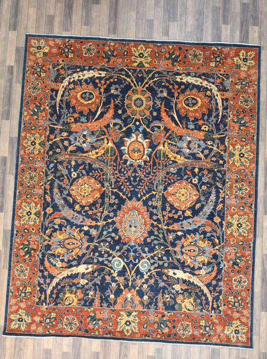 8X10 Afghan Tabrez Red/Navy Handmade Wool Rug # 14612