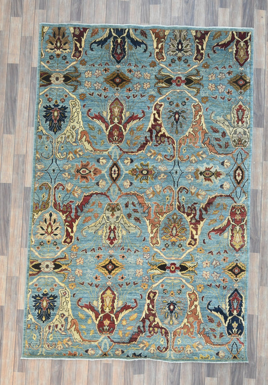 6X9 Light Blue Afghan Bijar Handmade Wool Rug # 14674