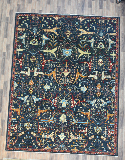 9X12 Afghan Bijer Navy Blue Handmade Wool Rug # 14676
