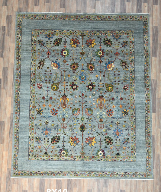 8X10 Afghan Mohal Light Blue Handmade Wool Rug # 14614
