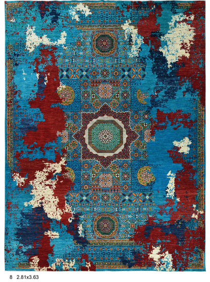9X12 Mamluk Multicolor Handmade Wool Rug # 14703