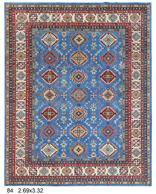Kazak Light Blue 9X11 Handmade Wool Rug # 14445