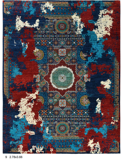 9X12 Mamluk Multicolor Handmade Wool Rug # 14704