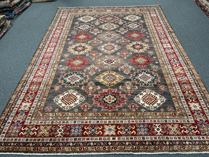 Super Kazak Gray 9X12 Handmade Wool Rug # 14518
