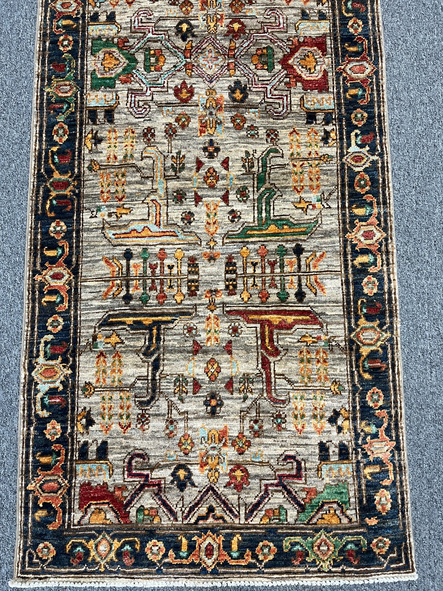 2' 9"X19 Afghan Serapi Handmade Wool Runner Rug # 14497