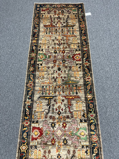 2' 9"X19 Afghan Serapi Handmade Wool Runner Rug # 14497