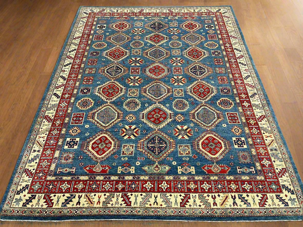 Kazak Light Blue 8X11 Handmade Wool Rug # 14448