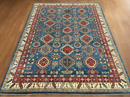 Kazak Light Blue 8X11 Handmade Wool Rug # 14448