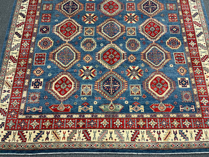 Kazak Light Blue 8X11 Handmade Wool Rug # 14448