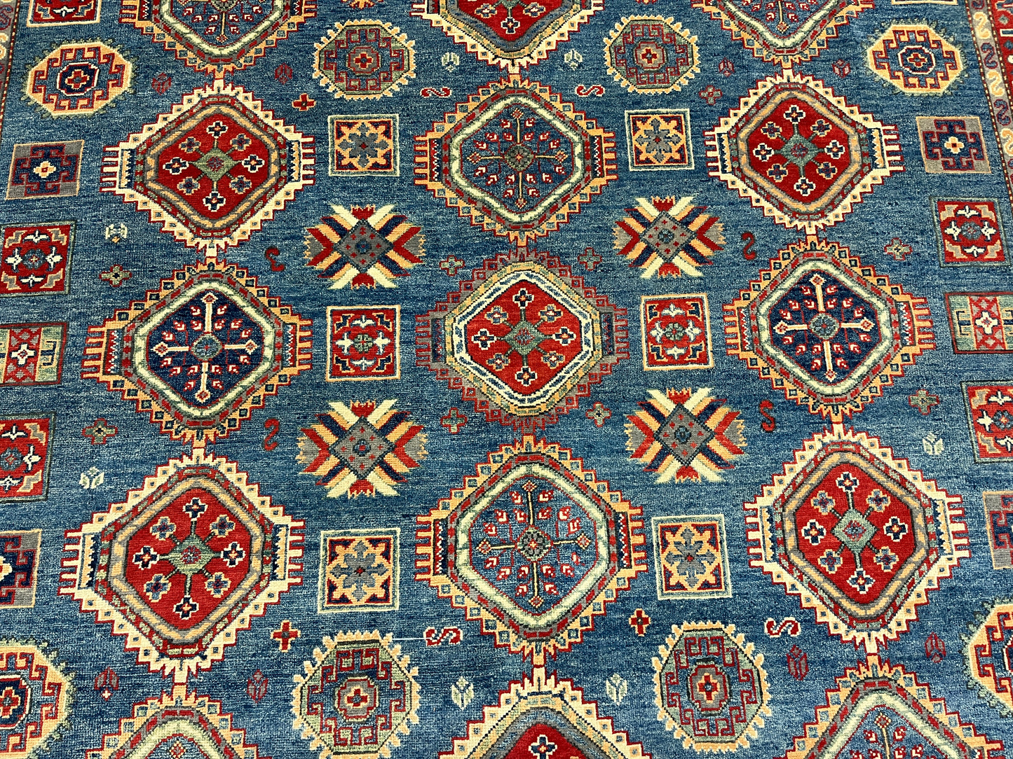 Kazak Light Blue 8X11 Handmade Wool Rug # 14448