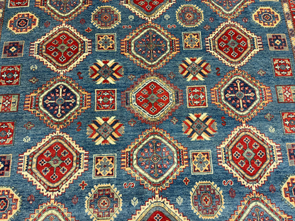 Kazak Light Blue 8X11 Handmade Wool Rug # 14448