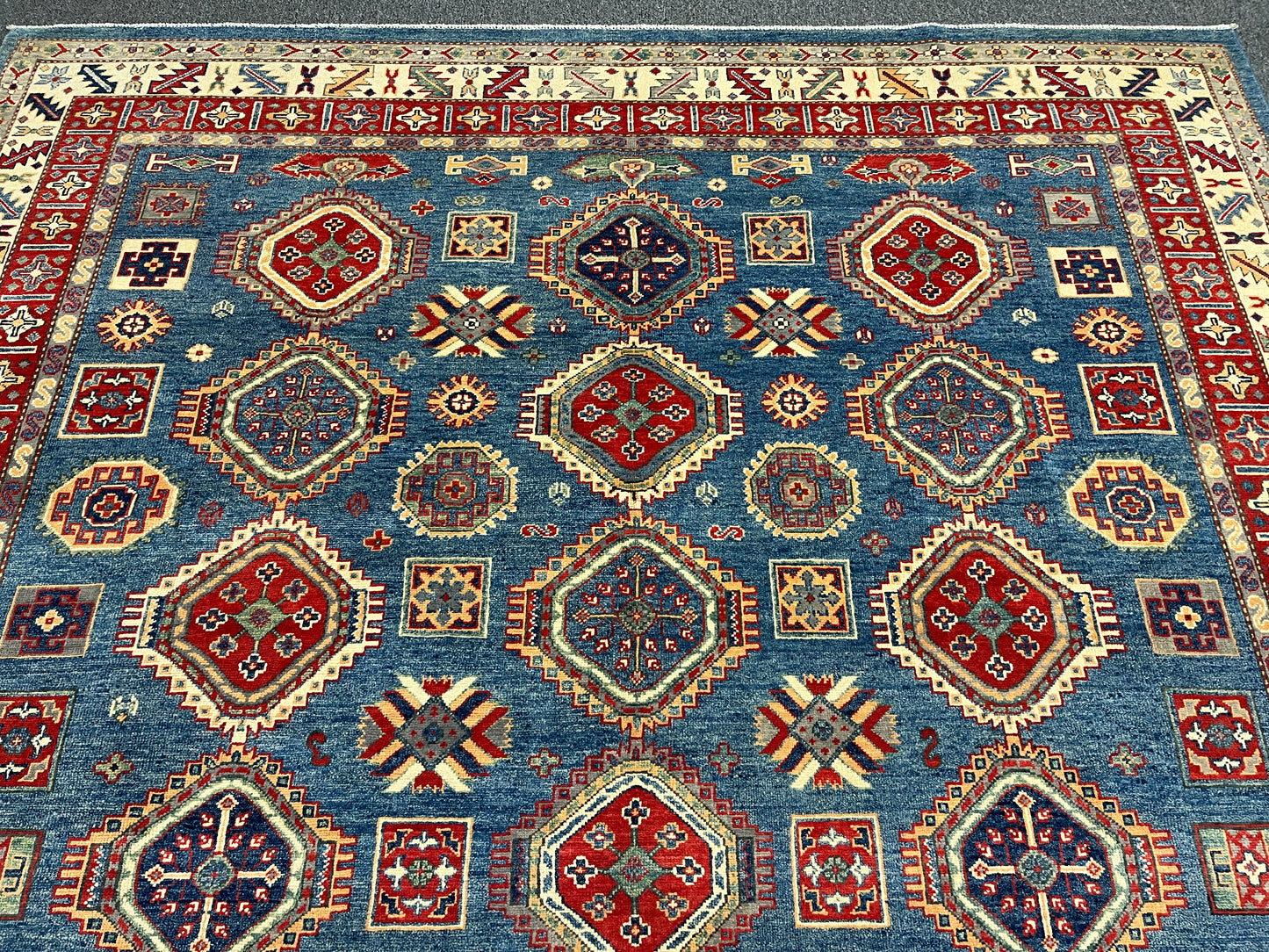 Kazak Light Blue 8X11 Handmade Wool Rug # 14448