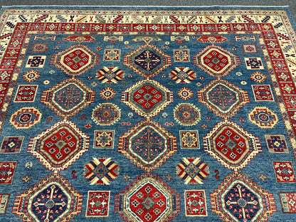 Kazak Light Blue 8X11 Handmade Wool Rug # 14448