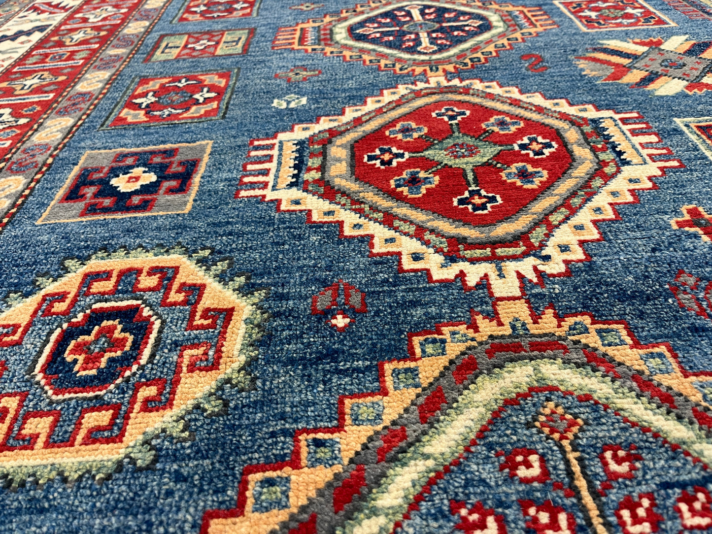 Kazak Light Blue 8X11 Handmade Wool Rug # 14448