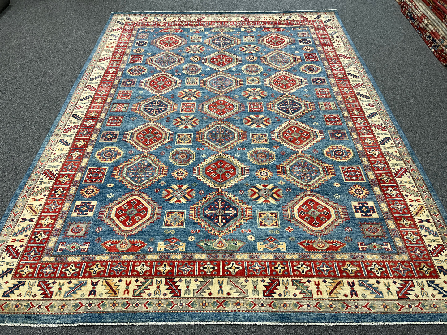 Kazak Light Blue 8X11 Handmade Wool Rug # 14448