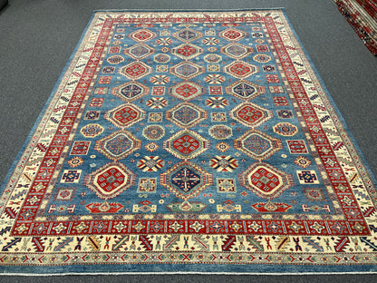 Kazak Light Blue 8X11 Handmade Wool Rug # 14448