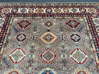 Grey 9X12 kazak hand knotted wool rug # 14446