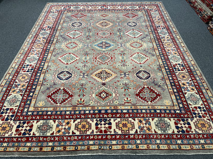Grey 9X12 kazak hand knotted wool rug # 14446