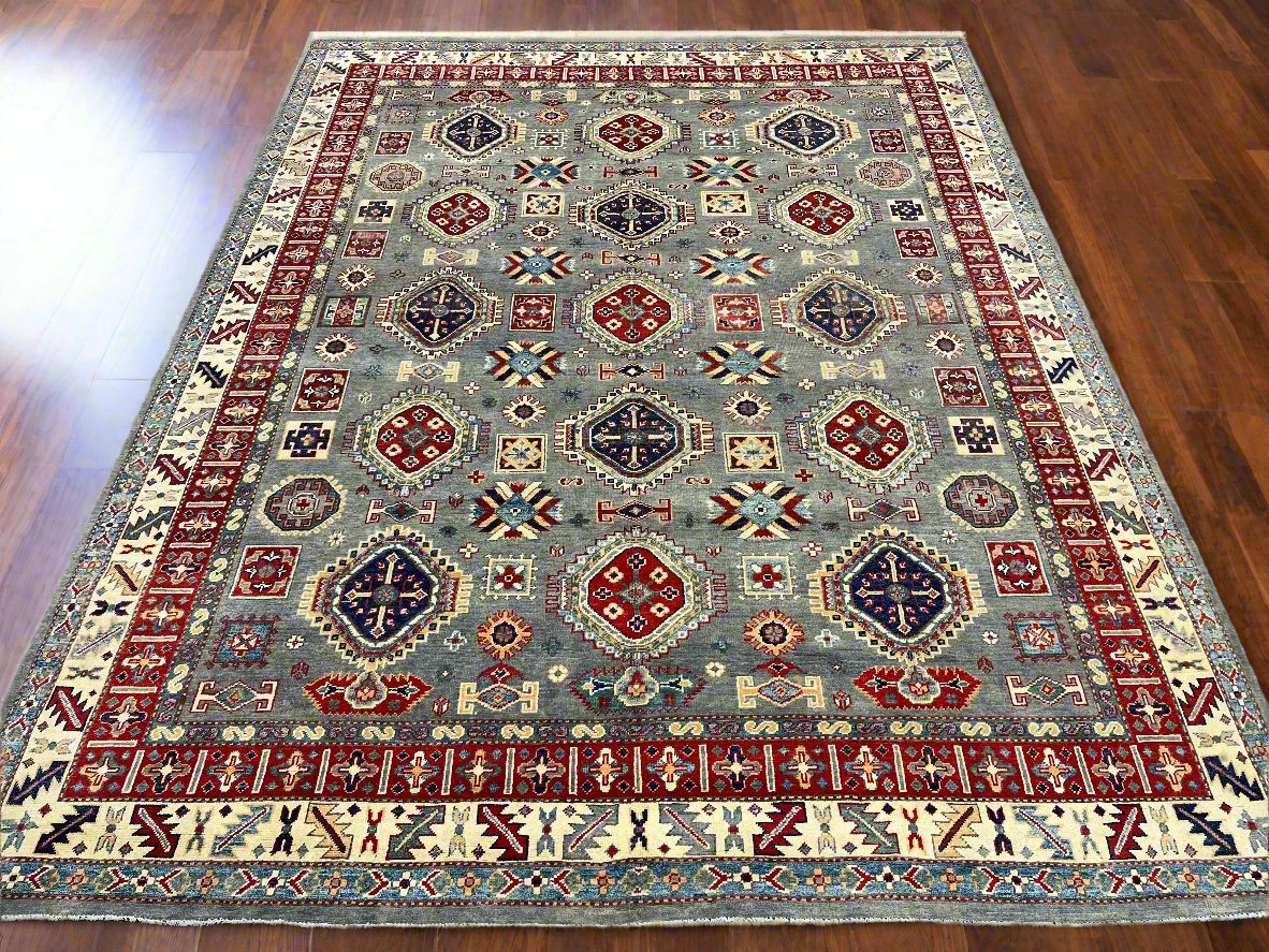 Grey 8X10 Kazak Hand Made Wool Rug # 14439