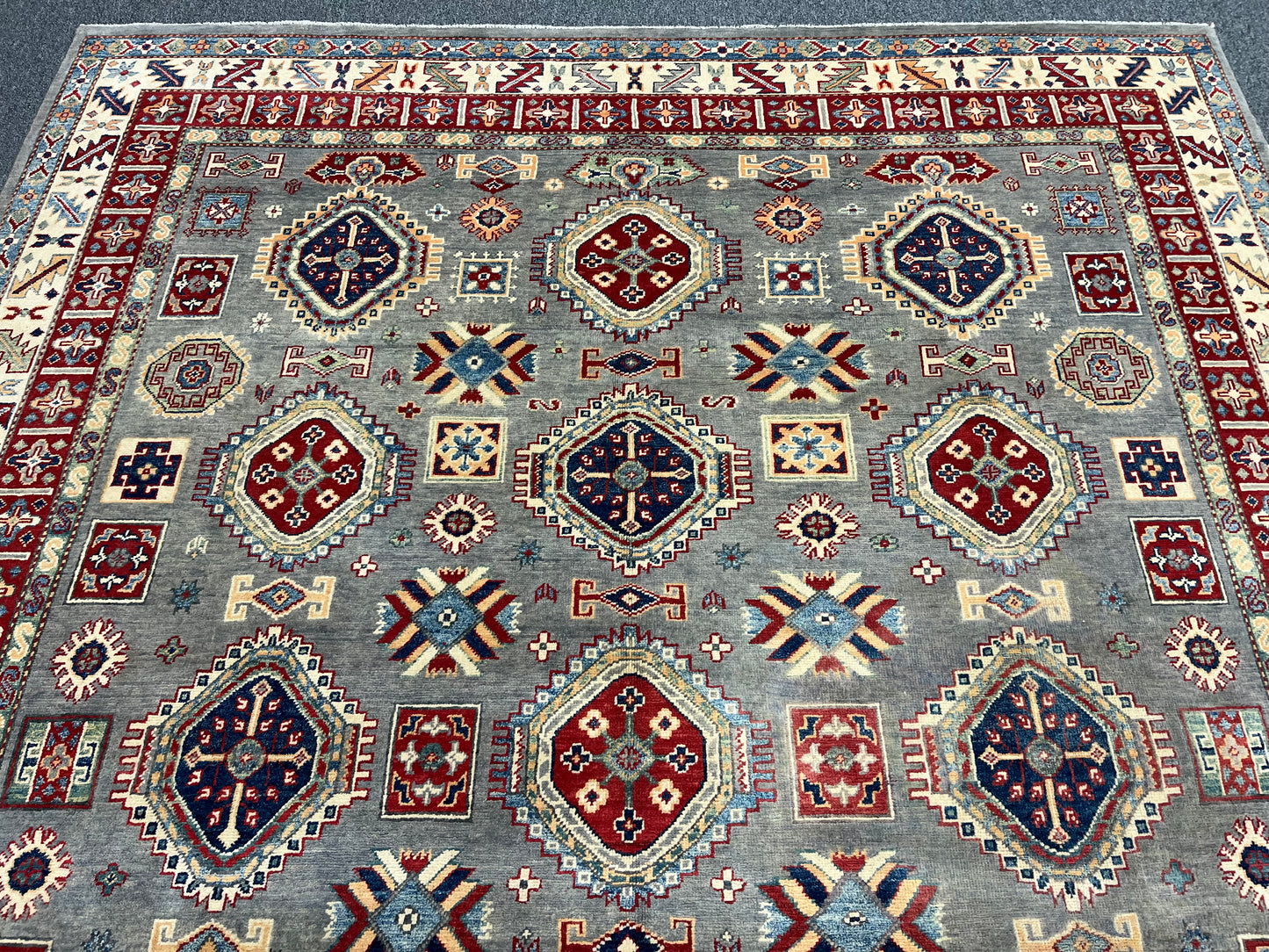 Grey 8X10 Kazak Hand Made Wool Rug # 14439
