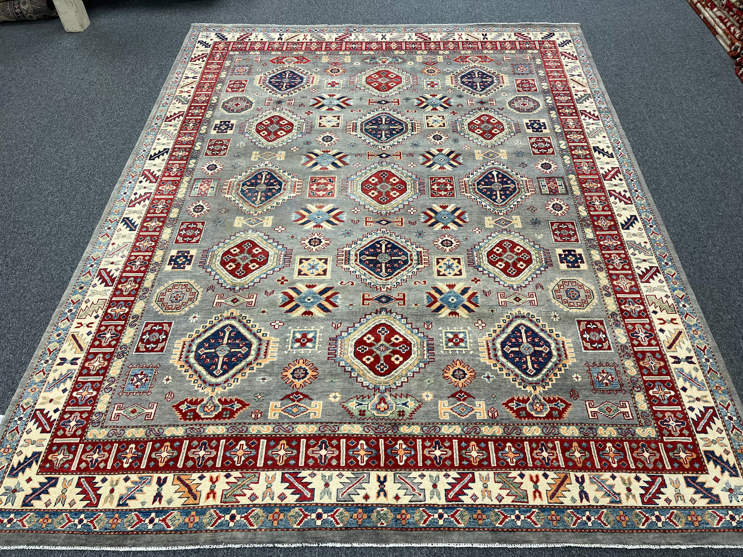 Grey 8X10 Kazak Hand Made Wool Rug # 14439