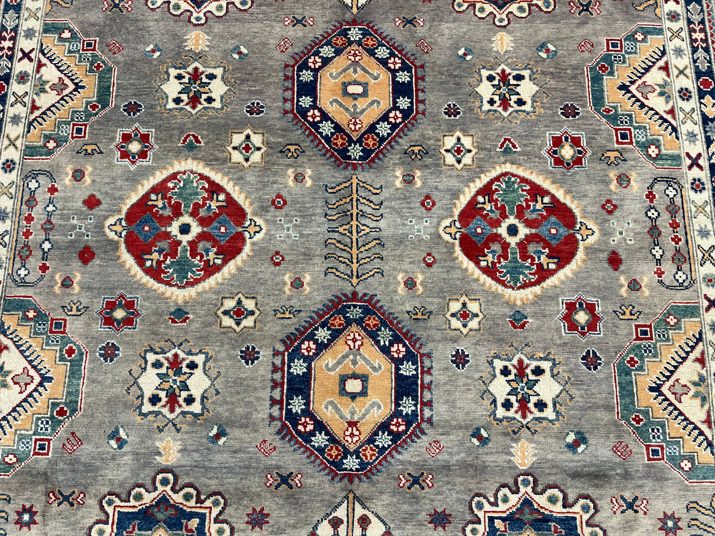 Gray Kazak Geometric 8X10 Handmade Wool Rug # 14487