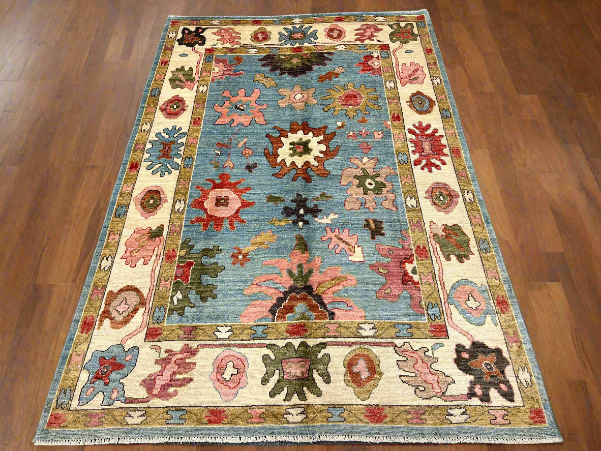 Oushak Light Blue 6X9 Handmade Wool Rug # 12225