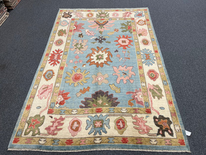 Oushak Light Blue 6X9 Handmade Wool Rug # 12225
