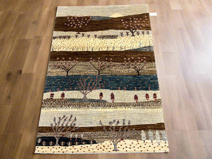 4X6 Gabbeh Loribaft Handmade Wool Tribal Rug # 14369
