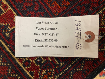3X10 Tribal Turkmen Handmade Wool Hallway Runner # 13477