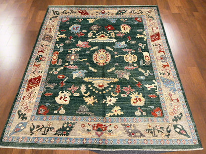 8X10 Oushak Green/ Blue Handmade Wool Rug # 12189