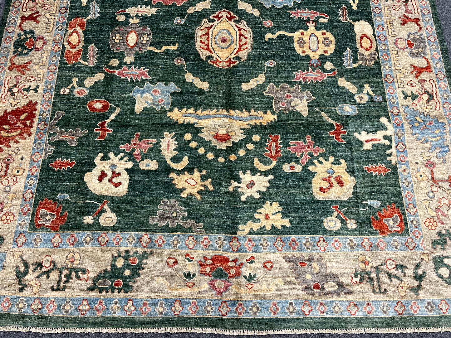 8X10 Oushak Green/ Blue Handmade Wool Rug # 12189