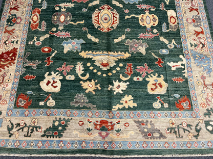 8X10 Oushak Green/ Blue Handmade Wool Rug # 12189