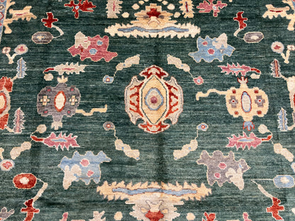 8X10 Oushak Green/ Blue Handmade Wool Rug # 12189