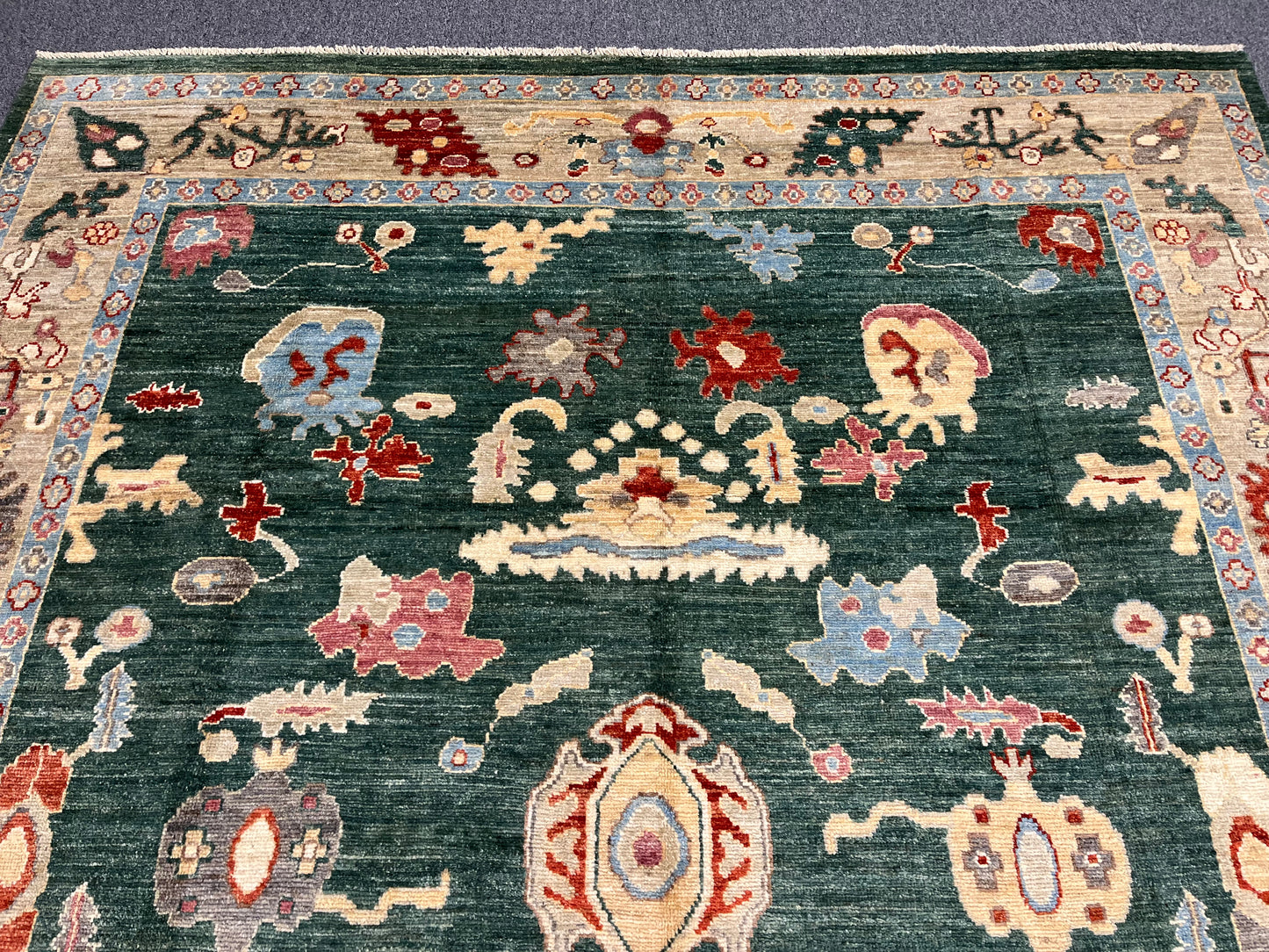 8X10 Oushak Green/ Blue Handmade Wool Rug # 12189