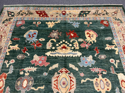 8X10 Oushak Green/ Blue Handmade Wool Rug # 12189