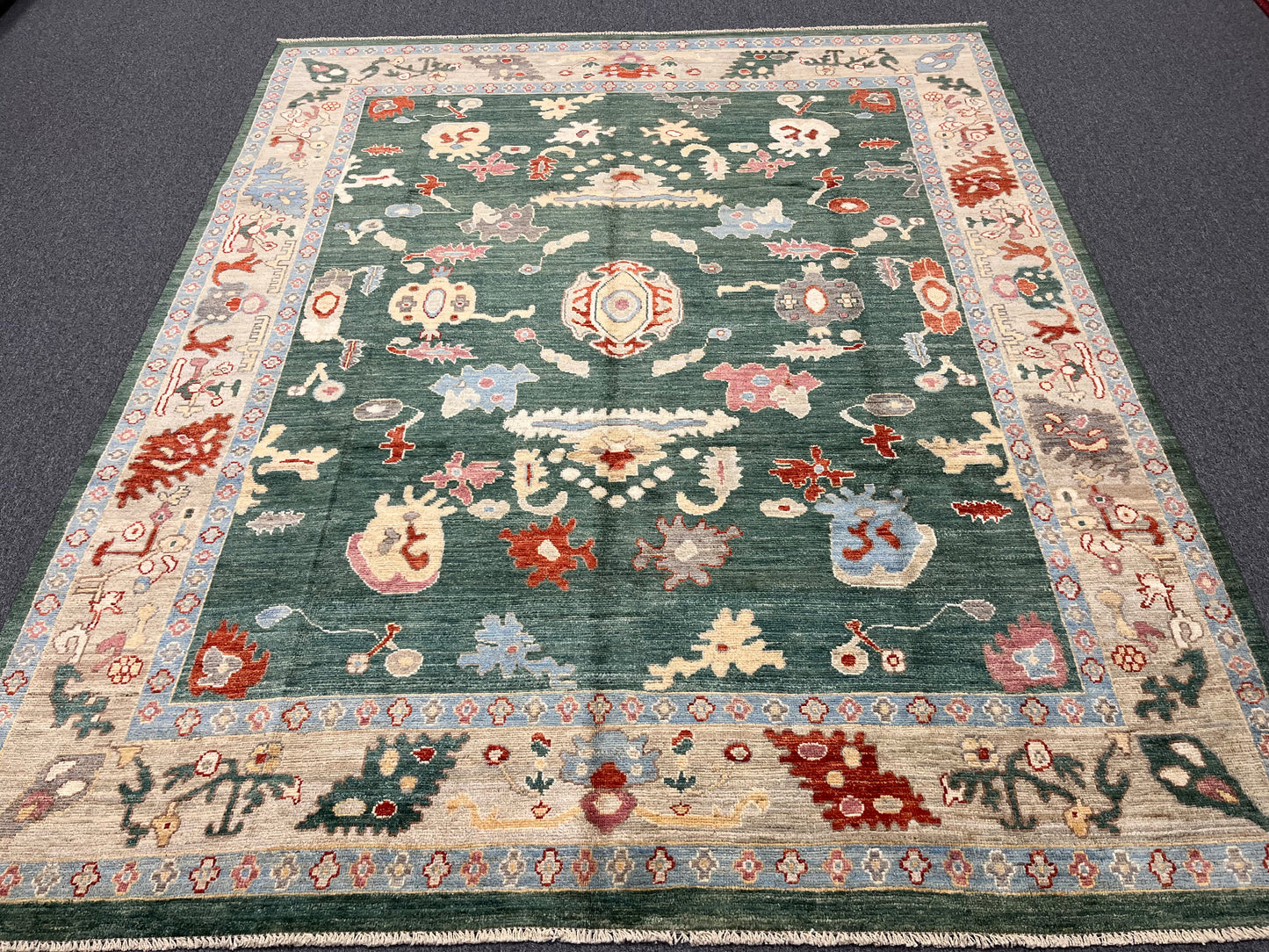 8X10 Oushak Green/ Blue Handmade Wool Rug # 12189
