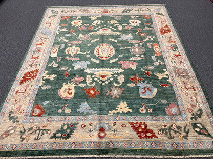 8X10 Oushak Green/ Blue Handmade Wool Rug # 12189